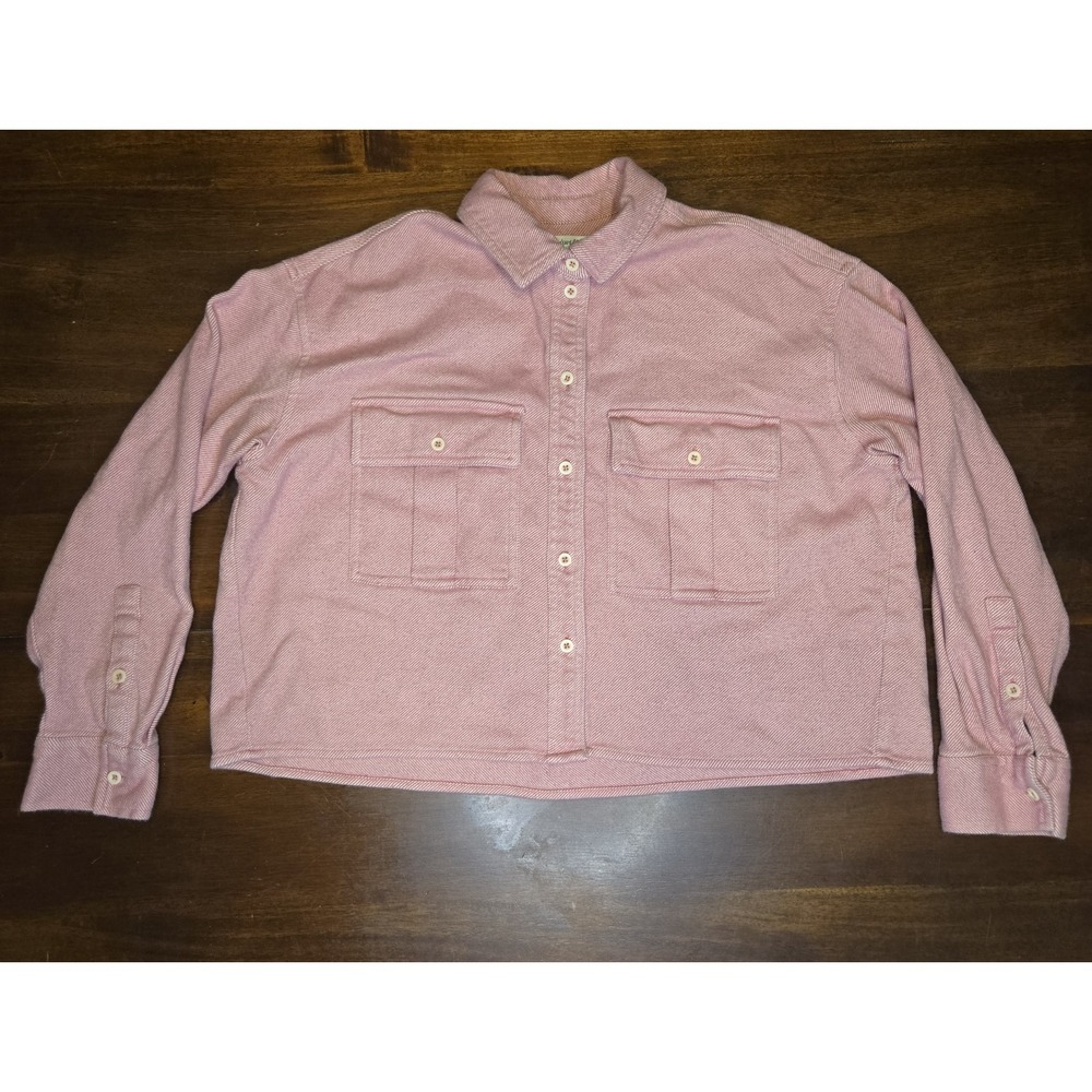 Madewell Cropped Cargo Flannel‎ Shirt Pink Womens Small 100% Cotton Oversized